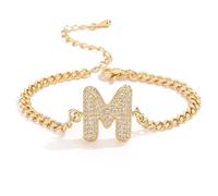 AUOU 1pc Golden Color 26 Initiations Of The Letters Bracelet For Women With Zircon Birthday Present