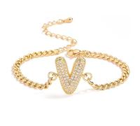 AUOU 1pc Golden Color 26 Initiations Of The Letters Bracelet For Women With Zircon Birthday Present