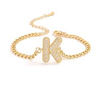 AUOU 1pc Golden Color 26 Initiations Of The Letters Bracelet For Women With Zircon Birthday Present