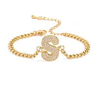 AUOU 1pc Golden Color 26 Initiations Of The Letters Bracelet For Women With Zircon Birthday Present