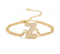 AUOU 1pc Golden Color 26 Initiations Of The Letters Bracelet For Women With Zircon Birthday Present