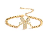 AUOU 1pc Golden Color 26 Initiations Of The Letters Bracelet For Women With Zircon Birthday Present