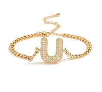 AUOU 1pc Golden Color 26 Initiations Of The Letters Bracelet For Women With Zircon Birthday Present