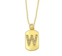 AUOU 1pc Golden Color Decorated With Beads Chain Alphabet And Letter Necklace With Initials For Women Copper Zircon With The First Letter Name Party Gifts