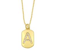 AUOU 1pc Golden Color Decorated With Beads Chain Alphabet And Letter Necklace With Initials For Women Copper Zircon With The First Letter Name Party Gifts
