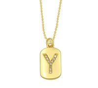 AUOU 1pc Golden Color Decorated With Beads Chain Alphabet And Letter Necklace With Initials For Women Copper Zircon With The First Letter Name Party Gifts