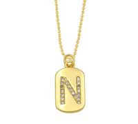 AUOU 1pc Golden Color Decorated With Beads Chain Alphabet And Letter Necklace With Initials For Women Copper Zircon With The First Letter Name Party Gifts
