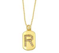 AUOU 1pc Golden Color Decorated With Beads Chain Alphabet And Letter Necklace With Initials For Women Copper Zircon With The First Letter Name Party Gifts