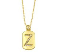 AUOU 1pc Golden Color Decorated With Beads Chain Alphabet And Letter Necklace With Initials For Women Copper Zircon With The First Letter Name Party Gifts