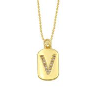 AUOU 1pc Golden Color Decorated With Beads Chain Alphabet And Letter Necklace With Initials For Women Copper Zircon With The First Letter Name Party Gifts