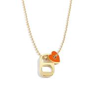 AUOU 1pc Love Heart Enamelled Necklace For Women Double -layer Gold Chain With Beads Necklace