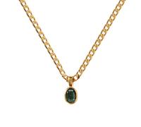 AUOU 1pc Oval Multicolor Natural Stone Necklace Stainless Steel For Women Gold Plated Chain