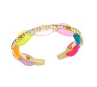 AUOU 1pc Rainbow Enamel Open Ring Copper Circon Gold -plated Ring For Stacking For Women Gifts