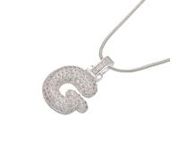 AUOU 1pc Silver Color Bubble Initial Letters Necklaces 26 Letters Pendants Necklaces For Women Brass