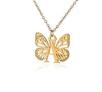 AUOU 1pc The First Letter Of The Collar Butterfly Gold Color Necklace For Women