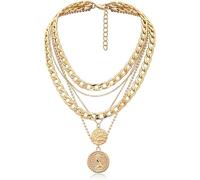 AUOU 1pc Women's Gold Color Necklace Cuban Coin Chain Necklace With A Pendant