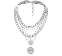 AUOU 1pc Women's Gold Color Necklace Cuban Coin Chain Necklace With A Pendant