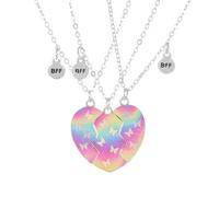 AUOU 3pieces/set Rainbow Butterfly Peach Glitter Heart -shaped Pendant For Besties Friendship Necklaces Gifts