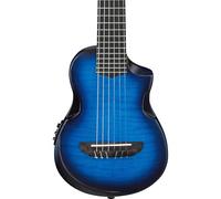 Ibanez AUP10FMNE-TBO Transparent Blue Sunburst Open Pore 6-String Tenor Chambered Acoustic-Piccolo Guitar-Ukulele - Flamed Maple Top, Purpleheart Fretboard, AEQ-2U Preamp w/Tuner