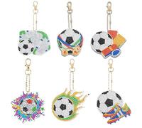 aupawdy 6 Pcs Football Diamond Pasted Painting Keyrings, 5D DIY Diamond Painting Keychain, Diamond Art for Kids, Rhinestone Arts Painting Pendants Keychains for Kids Bags Decor
