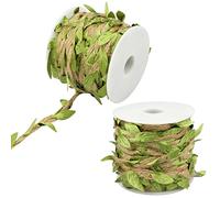 Aupawdy Artificial Vine Fake Foliage Leaf Plant Garland Natural Jute Twine with Green Leaves Leaf Ribbon Burlap Ribbon for Crafts Woven Garlands Home and Wedding Decorations 20m 2 Roll (Green)
