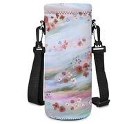 AUPET Water Bottle Bag Carrier,24oz/32oz Insulated Neoprene bottle Sling Holder Case Pouch Cover for 1000ML/750ML Bottles with Shoulder Strap for walking (Watercolor Flowers theme, 1000ML)