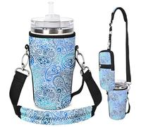 AUPET Water Bottle Holder Carrier Bag fit for 30/20 /14 oz Stanley Flowstate IceFlow Yeti Tumbler,Cup Accessories Sleeve Sling with Phone Pouch & Strap (Paisley Flower, fit for Tumbler 20oz)