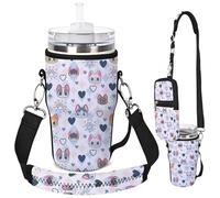 AUPET Water Bottle Holder Carrier Bag fit for 30/20 /14 oz Stanley Flowstate IceFlow Yeti Tumbler,Cup Accessories Sleeve Sling with Phone Pouch & Strap (Cute cat Heart, fit for Tumbler 20oz)