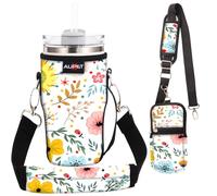 AUPET Water Bottle Holder Carrier Bag fit for 30/20 /14 oz Stanley Flowstate IceFlow Yeti Tumbler,Cup Accessories Sleeve Sling with Phone Pouch & Strap (Colorful Herbs Flowers, fit for Tumbler 20oz)