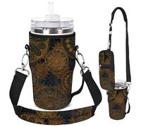 AUPET Water Bottle Holder Carrier Bag fit for 30/20 /14 oz Stanley Flowstate IceFlow Yeti Tumbler,Cup Accessories Sleeve Sling with Phone Pouch & Strap (Datura Design, fit for Tumbler 20oz)