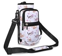 AUPET Water Bottle Sling Bag Sleeve Holder Carrier 25/32/40/64 oz,Insulated Crossbody Water Bottle Case Cover with Strap and Pockets for Men/Women Walking Hiking (Cute Cat, 32oz)
