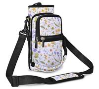 AUPET Water Bottle Sling Bag Sleeve Holder Carrier 25/32/40/64 oz,Insulated Crossbody Water Bottle Case Cover with Strap and Pockets for Men/Women Walking Hiking (Pressed Flower Art, 25oz)