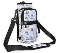 AUPET Water Bottle Sling Bag Sleeve Holder Carrier 25/32/40/64 oz,Insulated Crossbody Water Bottle Case Cover with Strap and Pockets for Men/Women Walking Hiking (Cute Cat Dessert, 25oz)