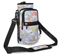 AUPET Water Bottle Sling Bag Sleeve Holder Carrier 25/32/40/64 oz,Insulated Crossbody Water Bottle Case Cover with Strap and Pockets for Men/Women Walking Hiking (Colorful Flower Cat, 25oz)