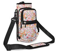 AUPET Water Bottle Sling Bag Sleeve Holder Carrier 25/32/40/64 oz,Insulated Crossbody Water Bottle Case Cover with Strap and Pockets for Men/Women Walking Hiking (Spring Flower, 25oz)