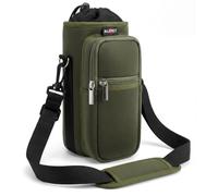 AUPET Water Bottle Sling Bag Sleeve Holder Carrier 25/32/40/64 oz,Insulated Crossbody Water Bottle Case Cover with Strap and Pockets for Men/Women Walking Hiking (Dark Olive Green, 64oz)