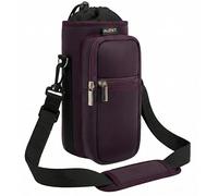 AUPET Water Bottle Sling Bag Sleeve Holder Carrier 25/32/40/64 oz,Insulated Crossbody Water Bottle Case Cover with Strap and Pockets for Men/Women Walking Hiking (Dark Cherry Brown, 64oz)