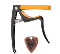 AUPHY Guitar Capo with 3 Interchangeable Pads for Different Fingerboard Curves - Fits Acoustic/Electric/Classical Guitars & Ukulele Mandolin, etc. Include A Metal Pick (Black-orange）