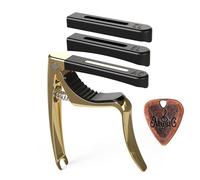 AUPHY Guitar Capo with 3 Interchangeable Pads for Different Fingerboard Curves - Fits Acoustic/Electric/Classical Guitars & Ukulele Mandolin, etc. Include A Metal Pick（Matte Gold）