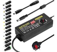 Auplf Adjustable Power Supply, 3V-24V 3A 9W-72W DC Variable Universal AC/DC Adapter 100V-240V AC to DC Converter with Multiple Converter Heads & LED Voltage Display