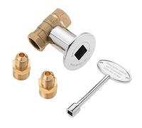 Aupoko 1/2 Inch Straight Quarter Turn Shut-Off Valve Kit with Polished Chrome Flange and 3-inch Key for NG LP Gas Fire Pits Indoor & Outdoor Fireplace (3/8" Male Flare, 1/2" NPT Fittings x 2)