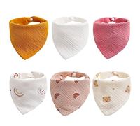 AUPOWER 6 Pieces Baby Dribble Bibs, Double Layer, soft and Absorbent Towel Drool Bib with 2 Adjustable Push Button for Baby, Toddlers - 04