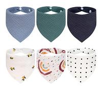 AUPOWER 6 Pieces Baby Dribble Bibs, Double Layer, soft and Absorbent Towel Drool Bib with 2 Adjustable Push Button for Baby, Toddlers - 03
