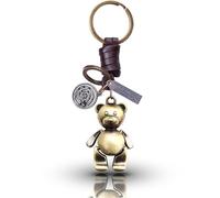 AuPra 3D Teddy Bear Keyring Gift for Women & Men | Handmade Leather Animal Key Ring | Cute Bear Charm for Car, Home & Door Keys | Funny Keychain Present for Her & Him