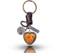 AuPra Amber Heart Keyring Gift for Women & Men | Leather Heart Key Ring Charm | Romantic Love Keychain for Car, Home & Door Keys | Present for Her & Him