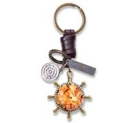 AuPra Amber Ship Wheel Keyring Gift for Women & Men | Handmade Leather Anchor Key Ring | Vintage Charm for Home, Car & Door Keys | Sailor Keychain Present for Her & Him