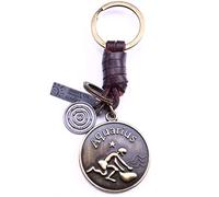 AuPra Aquarius Zodiac Leather Keyring Best Friend Gift Idea Women & Men Safe House Keychain Horoscope Simbol Charm Girl & Boy Friendship Small Present Car Key Ring Pendant