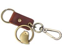 AuPra Bird Keyring Gift for Women & Men | Handmade Brown Leather Key Ring | Vintage Charm for Home, Car & Door Keys | Red Keychain Present for Her & Him