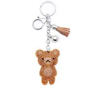 AuPra Brown Teddy Bear Tassel Women KeyChain Gift Idea Lady Girlfriend Crystal Bling Clips Animal KeyRing Mum Friendship Small Surprise Rhinestone Present Home Car Bag Key Chain Ring
