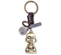 AuPra Buddha Statue KeyChain Gift Women & Men Leather KeyRing Home Car Keys Holder Ladies Guardian Present, Brown, Medium